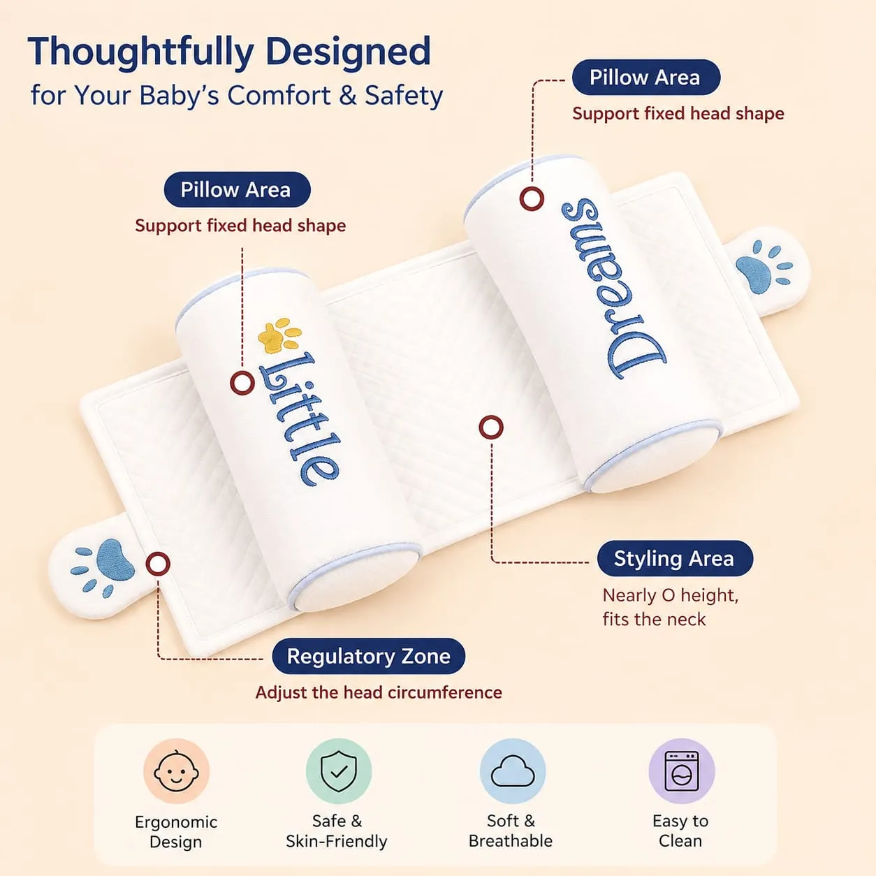 Premium Baby Sleeping Pillow | Soft Cotton & Natural Millet Filling | Breathable Baby Support Pillow — Baby Essentials, view 2