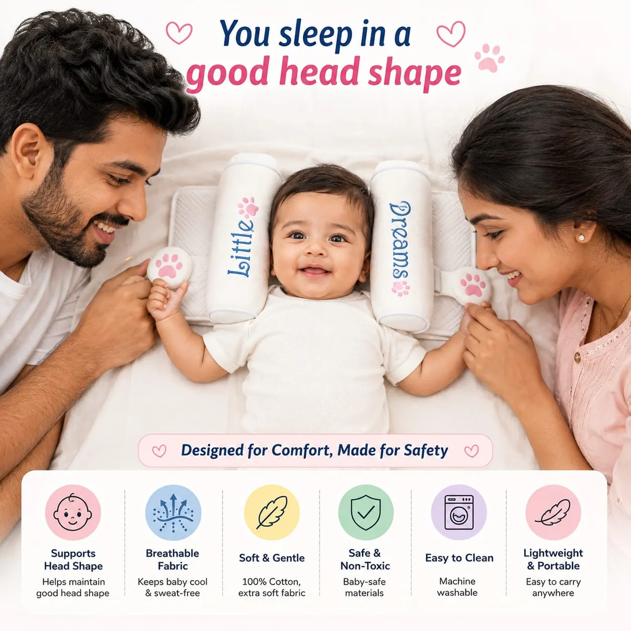 Premium Baby Sleeping Pillow | Soft Cotton & Natural Millet Filling | Breathable Baby Support Pillow — Baby Essentials, view 7