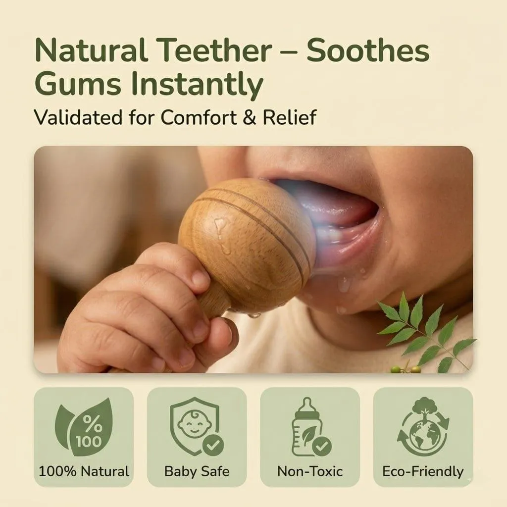 Baby’s First Teether - Natural Neem Wood Rattle for Safe Teething Relief — Baby Essentials, view 6