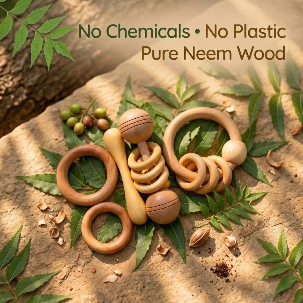 Baby’s First Teether - Natural Neem Wood Rattle for Safe Teething Relief — Baby Essentials, view 7
