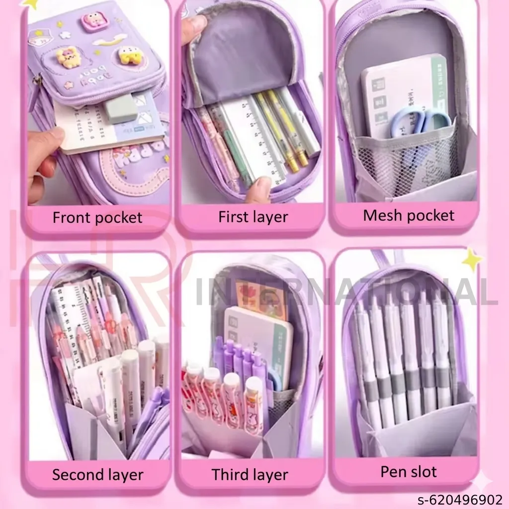 Make Your Child’s School Life Organized. PINK Smart pencil case with multiple compartments  No more messy bags!     Premium Large Capacity Cute Aesthetic Pencil Pouch for Girls & Kids (PINK) — Study Essentials Online, view 4